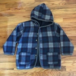Vintage Navy Plaid Wool Blend Reversible Cardigan Coat